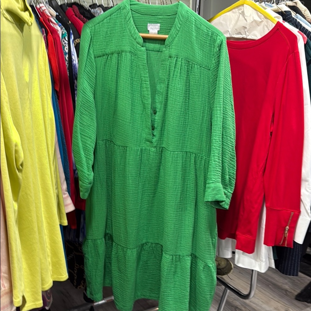 Chico's Green Ruffled Sundress with Bishop Sleeves